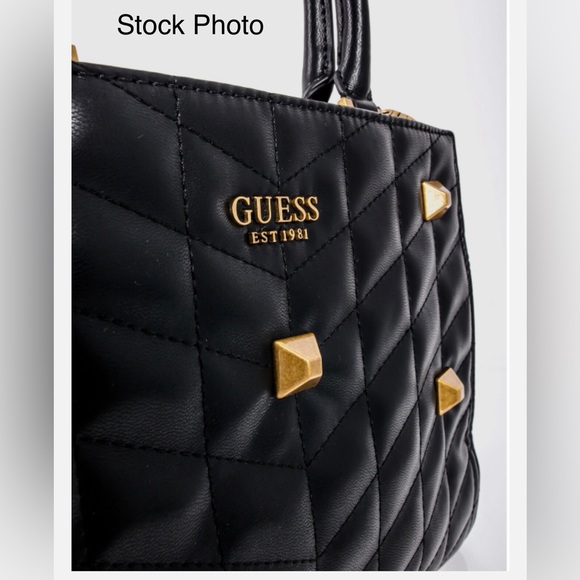 Guess Brera quilted satchel handbag in black with gold-tone studs - Picture 6 of 7